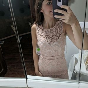 Blush lace dress with white underlay